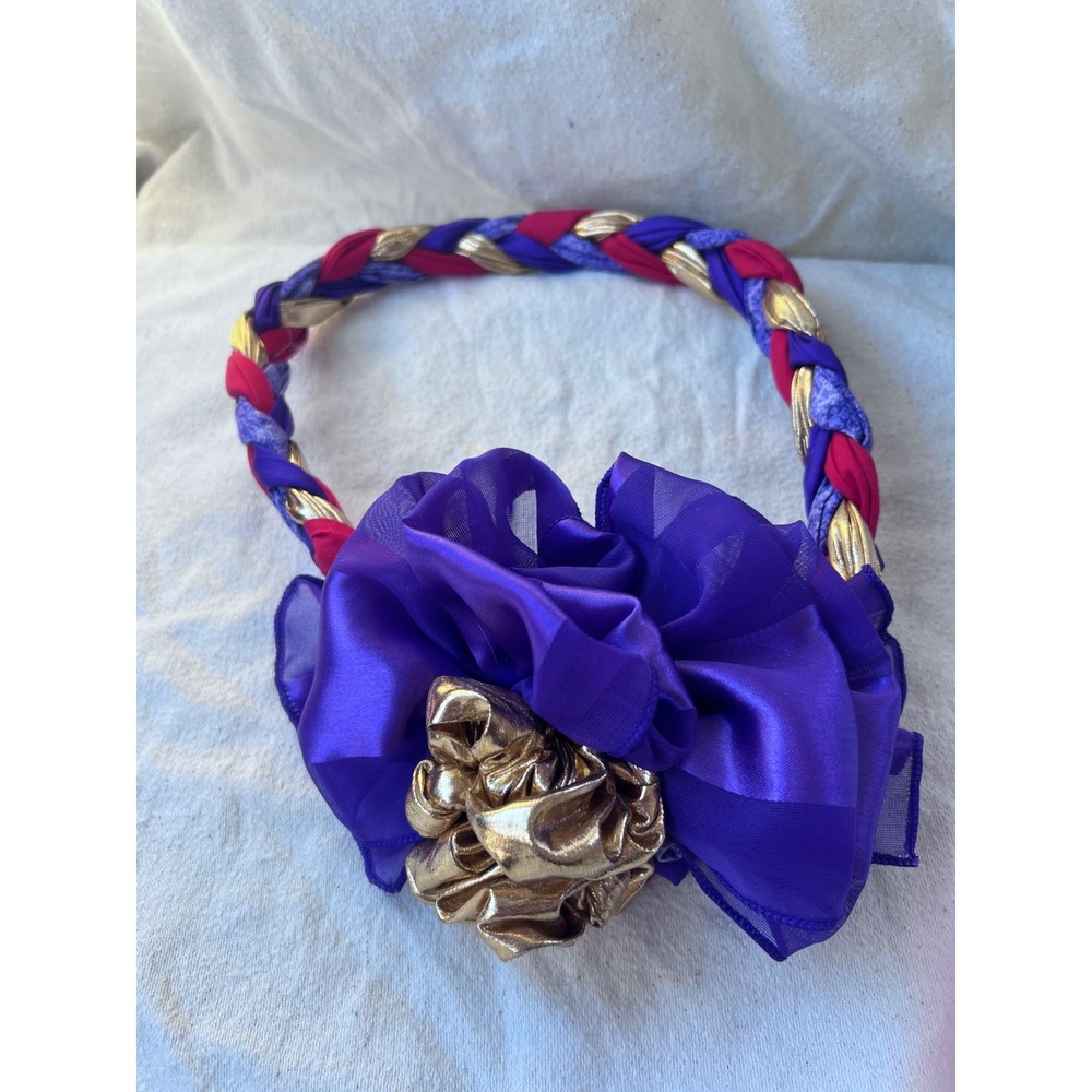 Maximalist Women Red Hatters Braided Flower Headband OS Purple Gold Pink